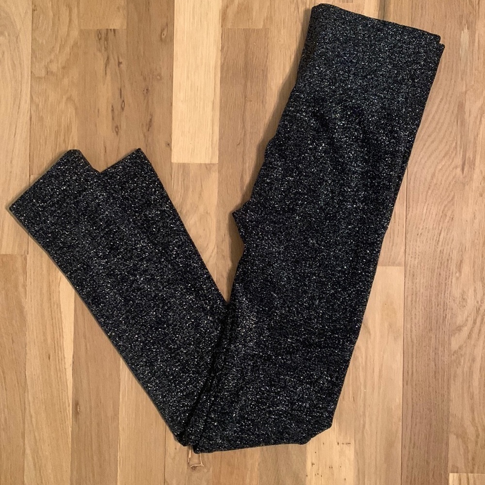 One 5 one Metallic Glitter High Waisted Leggings Black and Silvery Women’s S/M - Picture 2 of 11